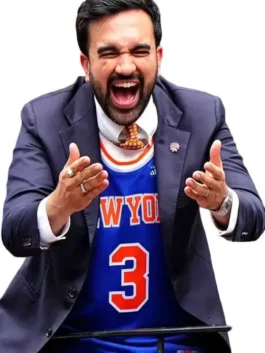 Zohran Mamdani NY Knicks Victory Parade Blue Blazer featuring premium tailoring, elegant design, and New York Knicks celebration-inspired fashion