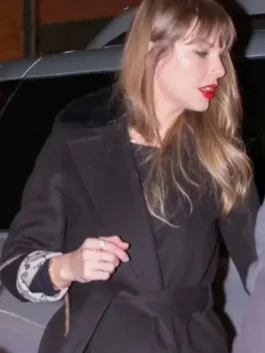NYC 2026 Taylor Swift Shearling Collar Wool Coat closeup view displaying premium wool texture, elegant shearling collar, and detailed craftsmanship