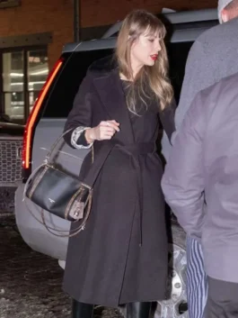 NYC 2026 Taylor Swift Shearling Wool Coat front view featuring luxurious wool construction, elegant shearling collar, and timeless winter fashion