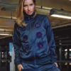 Needles x Albino & Preto Blue Track Jacket front view in blue polyester with zip closure and sporty styling