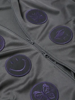 Needles x Albino & Preto Grey Track Jacket close up showing premium polyester texture and fine details