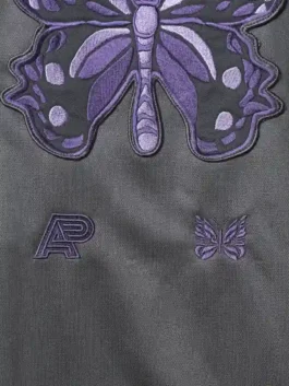 Needles x Albino & Preto Grey Track Jacket back patch close up highlighting signature design details