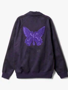Needles x Albino & Preto Purple Bomber Track Jacket back view with purple cotton and smooth rear styling