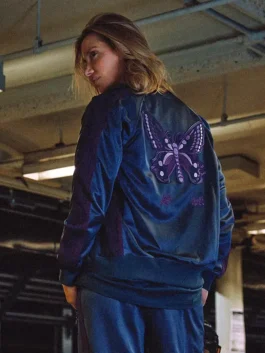 Needles x Albino & Preto Blue Track Jacket back view with blue polyester and clean rear design