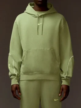 Nike x NOCTA Fleece Hoodie Oil Green model front view featuring relaxed fit and premium comfort