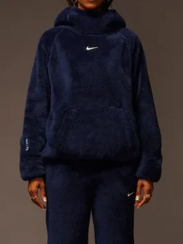 Nike x NOCTA Blue Chalet Polar Top women's model front view with stylish fit and premium comfort