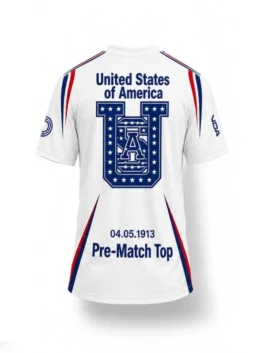 Back view of the white VAA X Nike USA Pre Match Jersey revealing the full Virgil Abloh Archive x Nike USMNT design