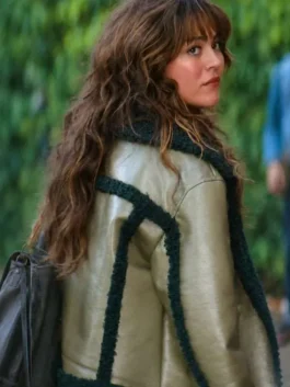 Off Campus Allie Hayes Shearling Aviator Leather Jacket back view displaying premium leather craftsmanship and elegant shearling detailing