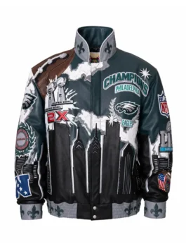 Philadelphia Eagles 2-Time Super Bowl Champions Leather Jacket Front View