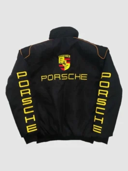 Vintage Porsche Jacket back view with black racing design and motorsport-inspired styling