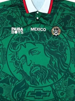 SELECCIÓN DIVINA Mexico Jersey closeup featuring premium fabric texture, athletic styling, and detailed graphic elements