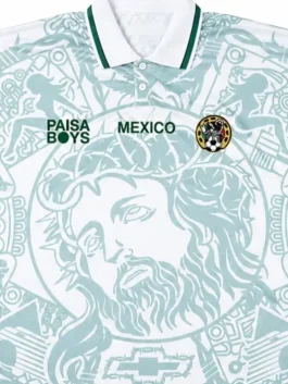 SELECCIÓN DIVINA Mexico White Jersey closeup featuring premium fabric texture, detailed graphics, and refined craftsmanship