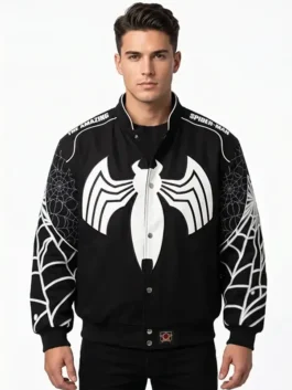 Spiderman Back in Black Varsity Jacket Front View