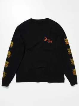 Black Stussy x OL Skull Long Sleeve Tee from the bold Stussy and Our Legacy collaboration featuring the iconic skull graphic