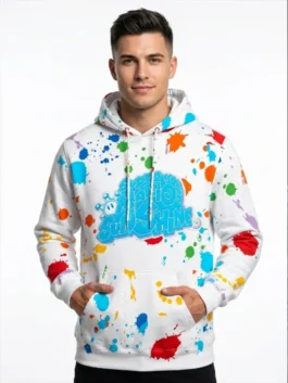 Super Mario Sunshine Hoodie model front view displaying premium fleece comfort, gaming-inspired artwork, and stylish casual appeal
