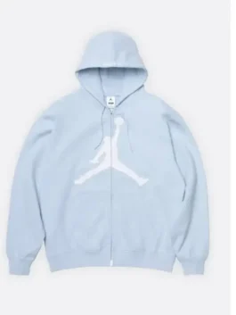 Light blue Supreme x Jordan Zip Up Hooded Sweatshirt from the celebrated Supreme and Jordan Brand streetwear collaboration