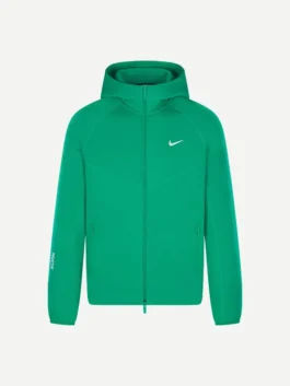NOCTA Tech Fleece Full Zip Hoodie Stadium Green front view with premium fleece comfort and modern athletic style