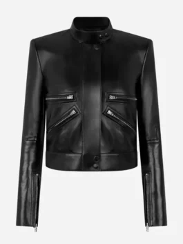 The Drama Zendaya Black Leather Jacket Front View