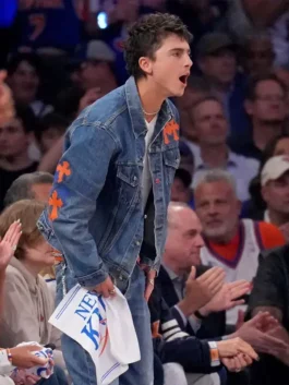 Timothee Chalamet Knicks Game 4 Jacket inspired by his iconic courtside appearance and modern fashion