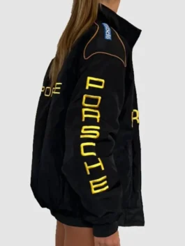 Vintage Porsche Jacket side view featuring unisex styling and authentic motorsport-inspired fashion