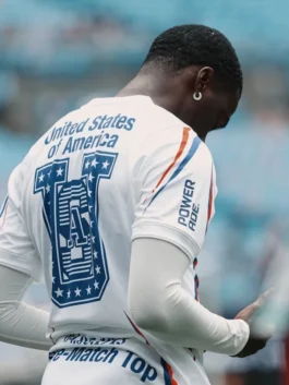 White VAA X Nike USA Pre Match Jersey celebrating the USMNT through the visionary creative world of Virgil Abloh Archive