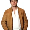 Voicemails for Isabelle Nick Robinson Suede Bomber Jacket front view featuring premium suede leather, classic bomber styling, and refined casual fashion appeal