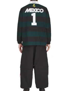 Classic black and green Adidas Portero Rugby Sweatshirt blending Chicano identity with Mexican football pride in a bold rugby inspired design