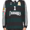 Black and green Adidas Portero Rugby Sweatshirt from the celebrated Willy Chavarria x Adidas Mexico collaboration
