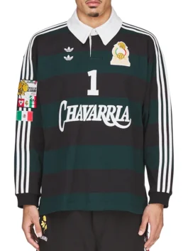 Black and green Adidas Portero Rugby Sweatshirt from the celebrated Willy Chavarria x Adidas Mexico collaboration