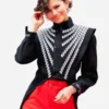 Zendaya Black Napoleon Jacket front view featuring structured tailoring, military-inspired detailing, and premium fashion-forward craftsmanship