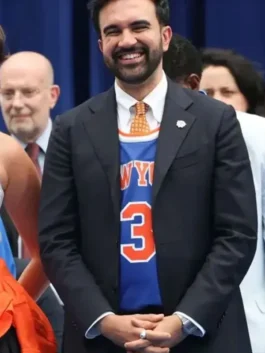 Zohran Mamdani NY Knicks Parade Blazer front view featuring premium construction, modern tailoring, and stylish formalwear appeal