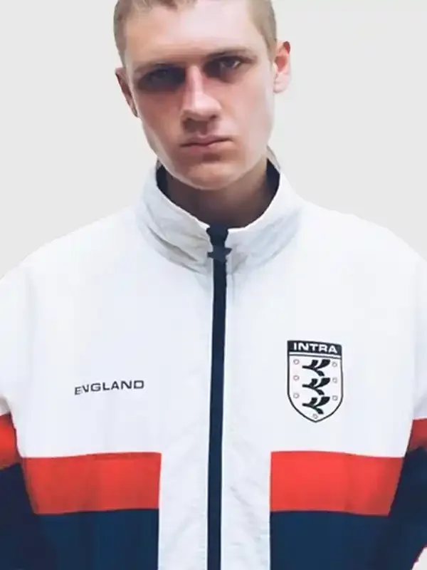 Intra Nations England Jacket closeup featuring premium fabric texture, detailed stitching, and signature sportswear design elements