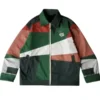 Front profile of the multicolor lacoste mexico jacket featuring a classic shirt style collar and premium cotton fabric.