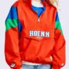 A bright orange Pokemon Hoenn Starter Jacket featuring a half zipper closure and a comfortable hooded collar.