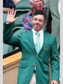 Rory McIlroy Green Jacket featuring premium tailoring, elegant green finish, and championship-inspired formal style