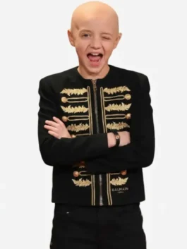 Black wool A Knight of the Seven Kingdoms Dexter Sol Ansell Jacket featuring a collarless neckline and front zipper closure.