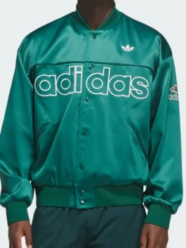 Green Adidas Green Varsity Jacket from the iconic Adidas Originals collection celebrating the bold heritage of Adidas streetwear culture