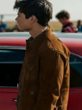 Brown suede leather My Life with the Walter Boys Alex Walter Suede Jacket featuring a shirt style collar and button closure.