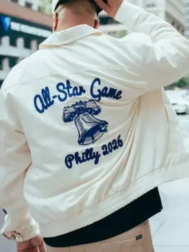 White cotton Phillies 2026 All Star Game White Jacket highlighting the long sleeves and functional pockets.
