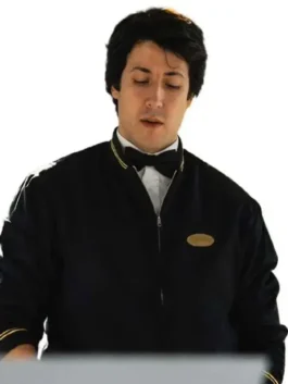 Sleek black polyester I Play Rocky Sylvester Stallone Jacket featuring a rib knitted collar and front zipper closure.