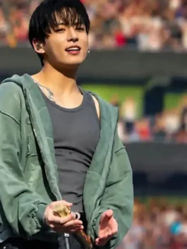 Green Jungkook Arirang London Green Hoodie from the 2026 Arirang London Tour celebrating Jungkook's iconic stage style and bold K-pop presence