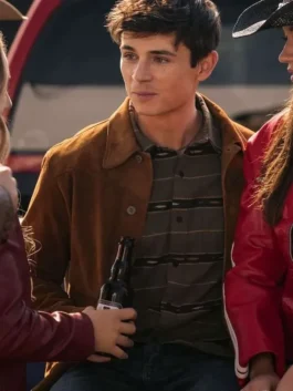 Brown suede leather My Life with the Walter Boys Alex Walter Suede Jacket showcasing full length sleeves and a soft suede finish.