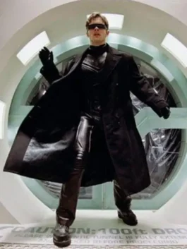 Sleek black wool Avengers Doomsday James Marsden Coat featuring a bold lapel collar and front button closure.