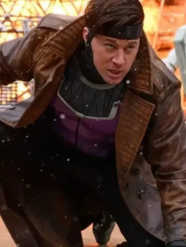 Rich brown real leather Avengers Doomsday Gambit Coat featuring a wide lapel collar and classic button front.