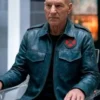 Dark blue real leather Avengers Doomsday Charles Xavier Jacket featuring a shirt style collar and zip front closure.