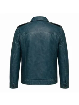 Back profile view of the dark blue real leather Avengers Doomsday Charles Xavier Jacket displaying clean tailored seams.Show off legendary comic-book style from every angle with the Avengers Doomsday Charles Xavier Jacket.