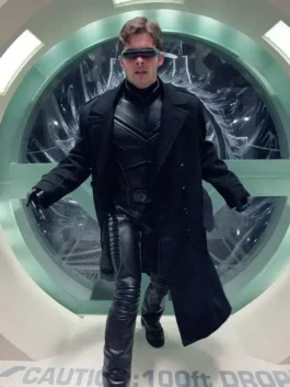 Front view of the black wool coat from the Avengers Doomsday James Marsden Coat showcasing full sleeves and clean tailoring.