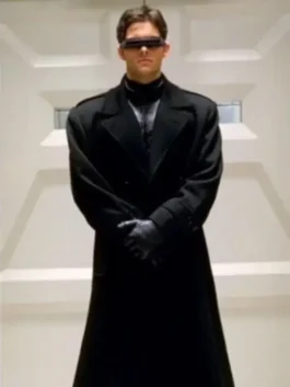 Close-up front profile of the black Avengers Doomsday James Marsden Coat highlighting the lapel collar and button detailing.