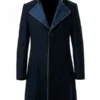 Front view of the dark blue Avengers Doomsday Namor Wool Coat putting the full regal Namor inspired Avengers Doomsday design on bold display