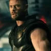 Front profile of the black real leather Avengers Doomsday Thor Black Leather Vest highlighting its zipper closure and sleeveless cut.